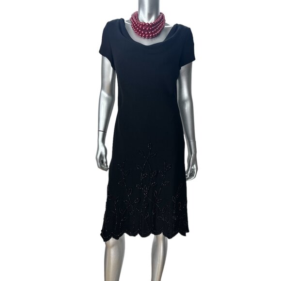 S.L Fashions Black Cocktail Beaded Midi Short Sleeve Dress - Picture 9 of 13